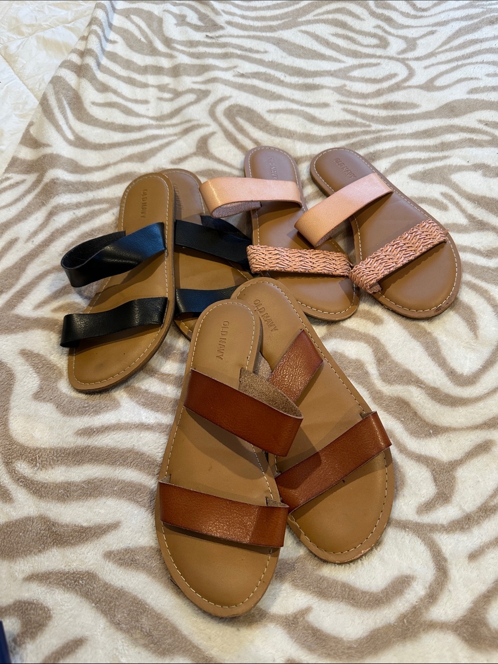 Old Navy Women’s Double Strap Slide Sandals - Brown, Black, Pink